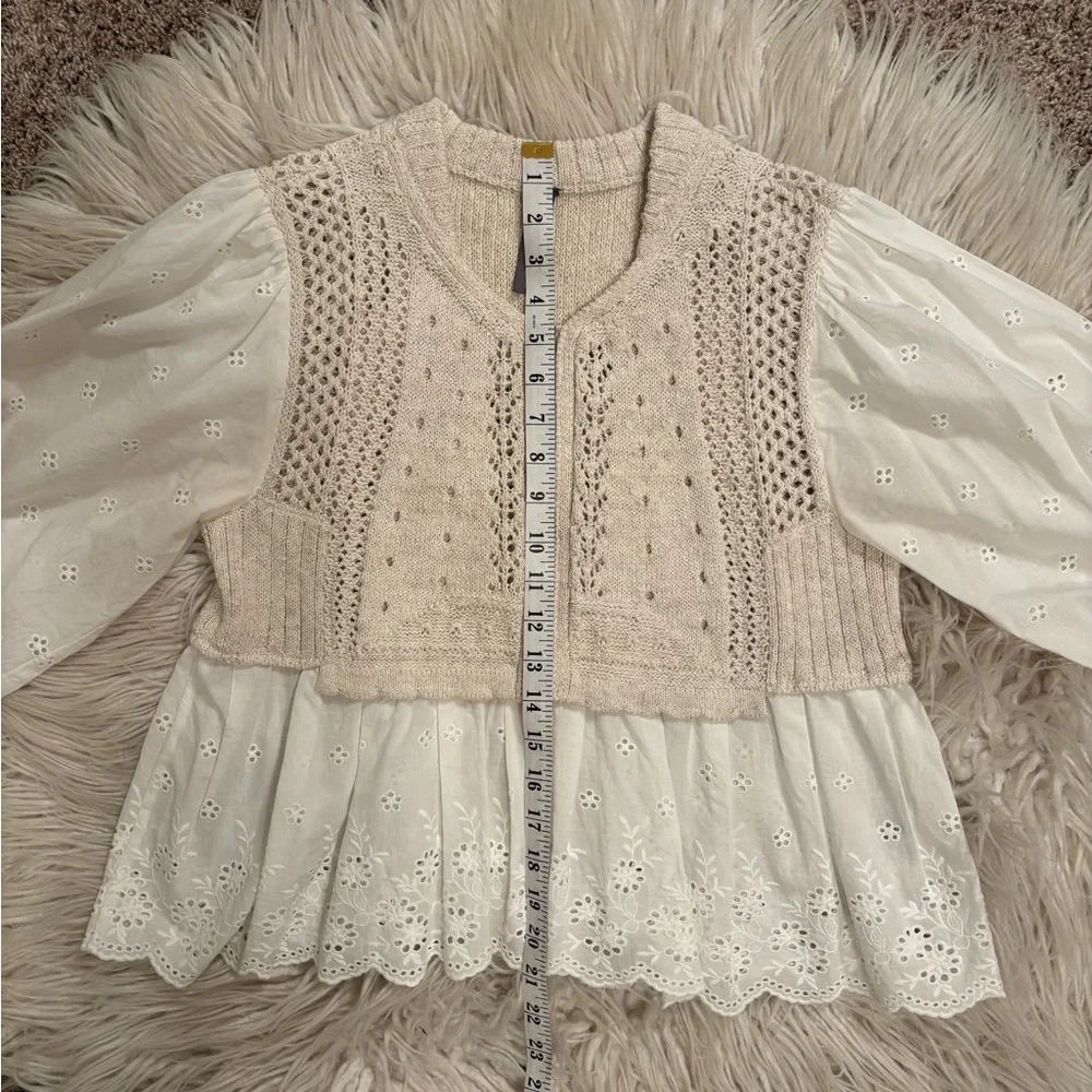 Anthropologie Half Zip Sweater Vest Eyelet Blouse Size S Like New